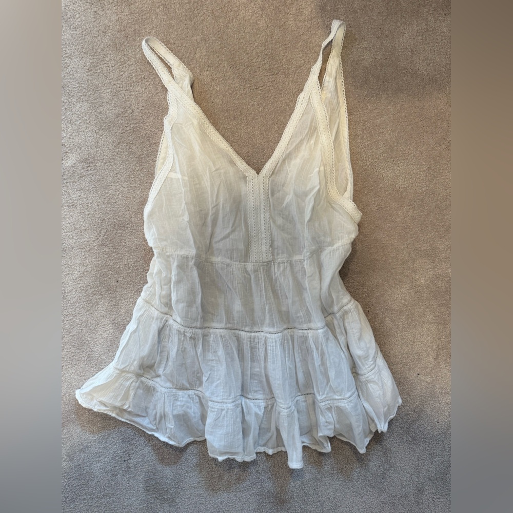 Aerie White Sleeveless Tiered Swim Coverup